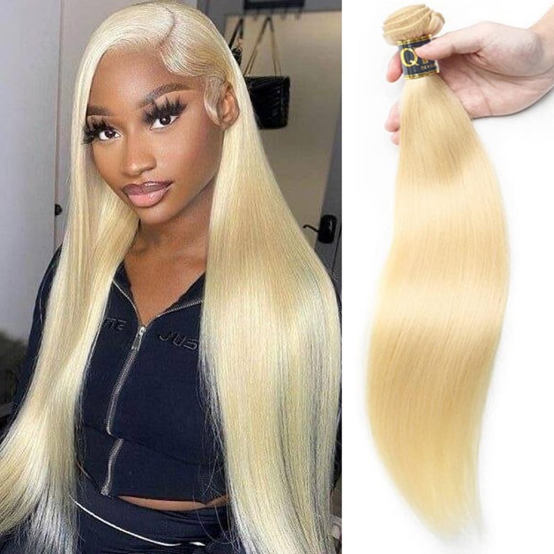 QTHAIR Beauty Blonde Straight Human Hair Bundles 16A Grade 100 Brazilian Human Hair Color 613 Platinum Blonde Straight Hair Bundles 14 Light Blonde Color Bundles 613 Color